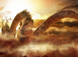 A classic Korean dragon with a snake-like body, from the film 'Dragon Wars'. This screenshot is copyrighted by those who own the copyright to the film.