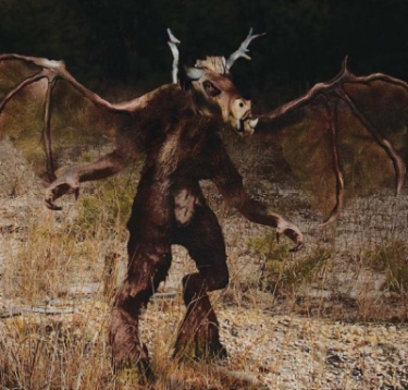 The classic Jersey Devil looks much like this painting. This is copyrighted by those who own the copyright to the book cover art of 'Monsters of New Jersey' by Loren Coleman and Bruce G. Hallenbeck.